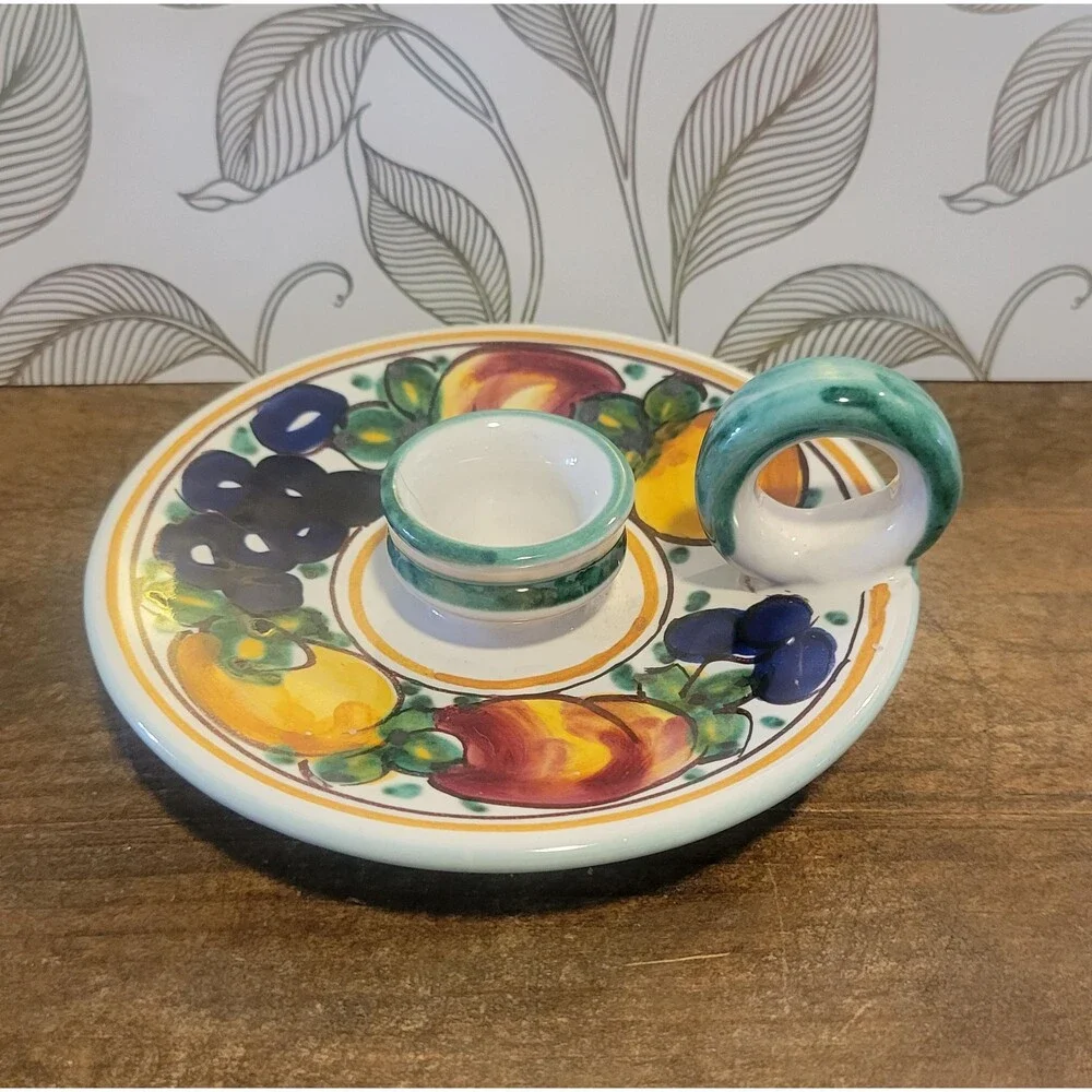 Taormina Pottery Hand Made Hand Painted Candlestick Holder - Colorful Fruit Moti